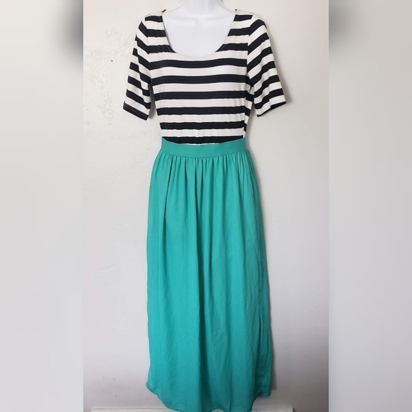 journey five Dresses & Skirts - Journey Five Medium Maxi Dress Black & White Striped Top Mint Blue Skirt